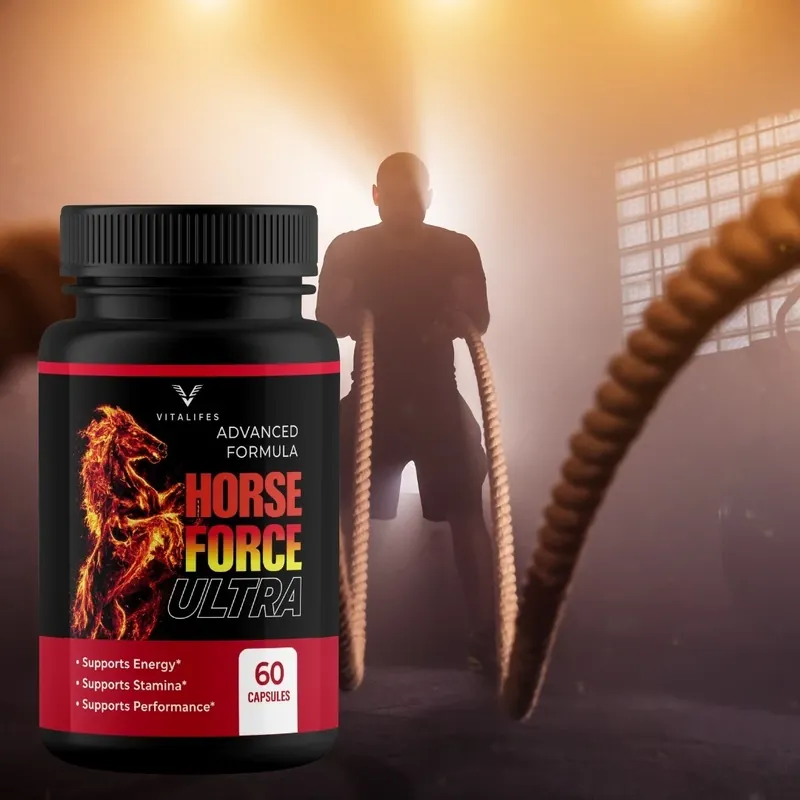 Horse Force bottle in a gym with battle ropes